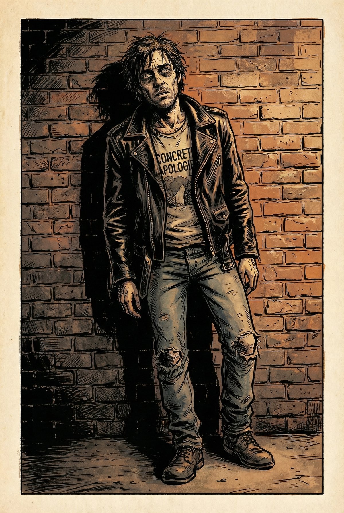 Character portrait of Damon, wild-eyed with matted hair