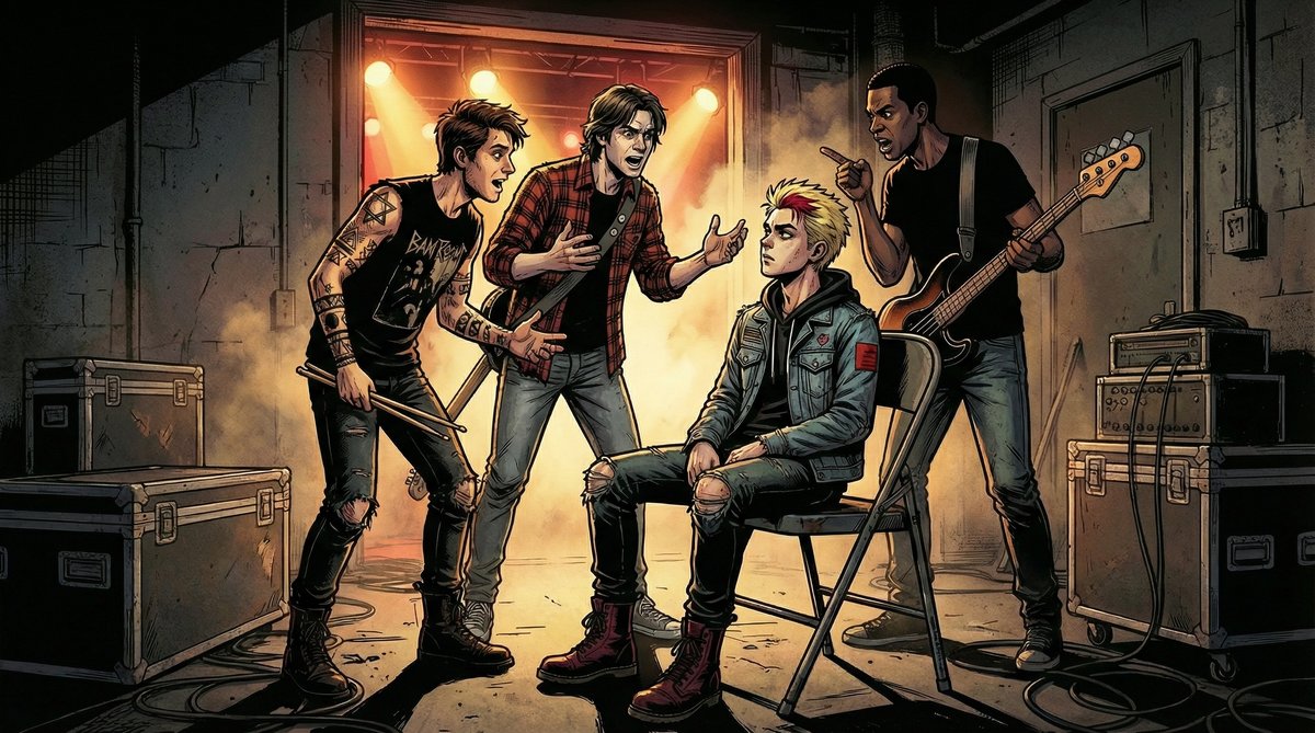 Band members backstage after a show